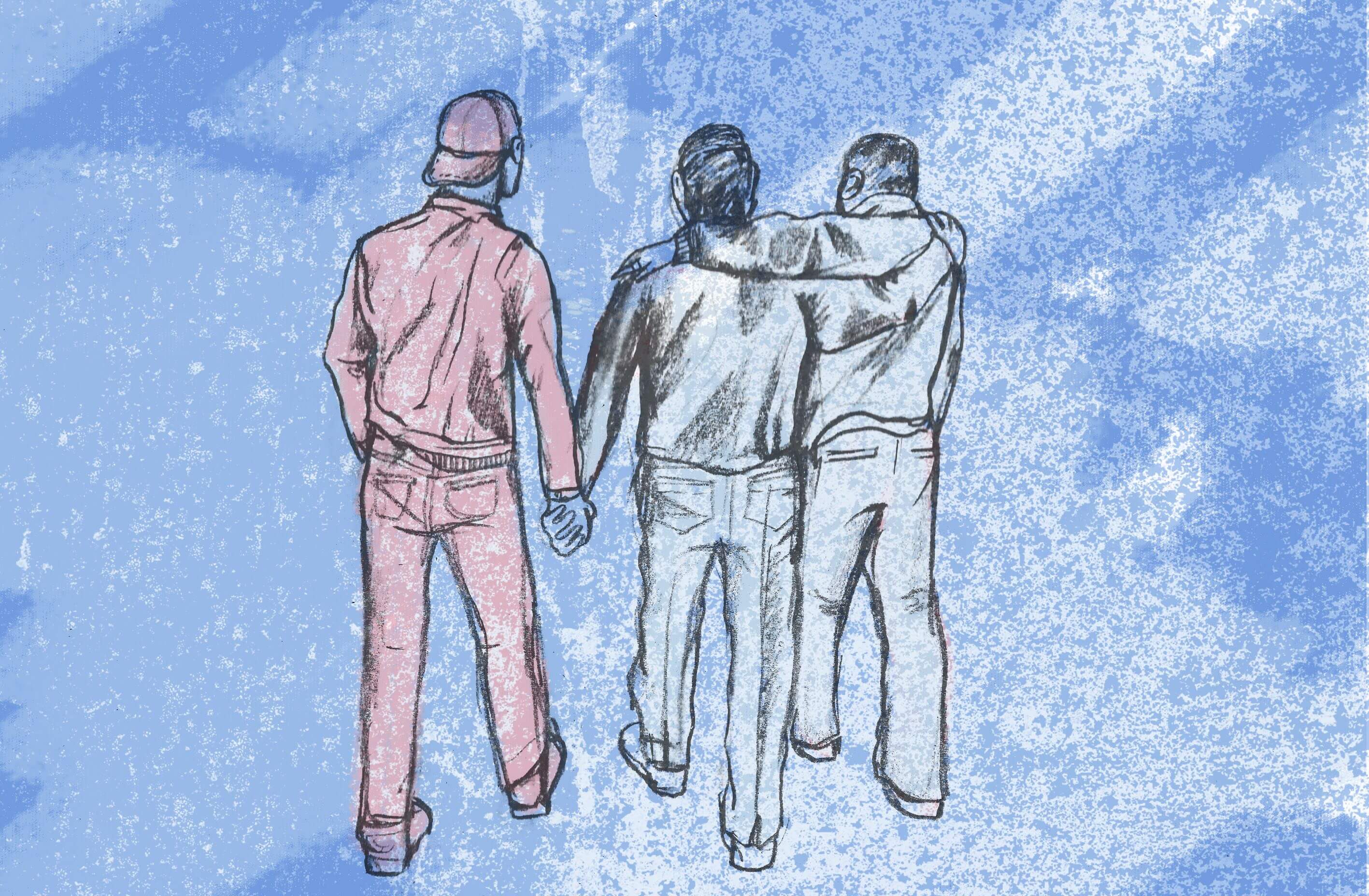 Gay couple threesome