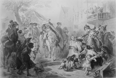 George Washington returning to New York, triumphant. He'd had to beat a hasty retreat out of Brooklyn a few years earlier, but no big deal. He won in the end.