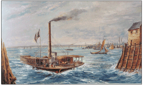 A painting of the Fulton Ferry from 1830. That looks like a fun commute! Cleaner than the C train anyway.