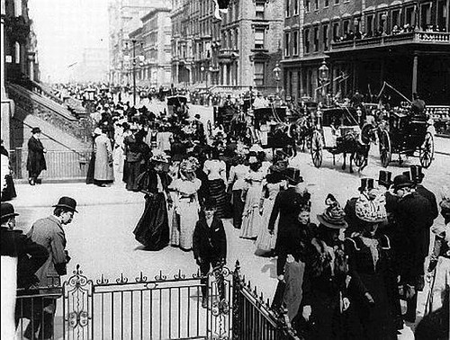 Not a picture taken during the storm, just during the time period. Nice bowler hats.