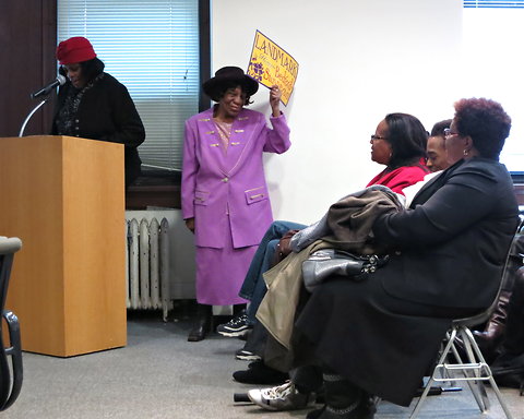 A 95-year-old supporter at the hearing