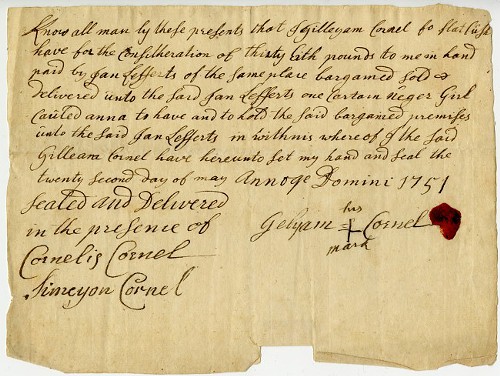 Slave Bill of Sale, Kings County, 1751