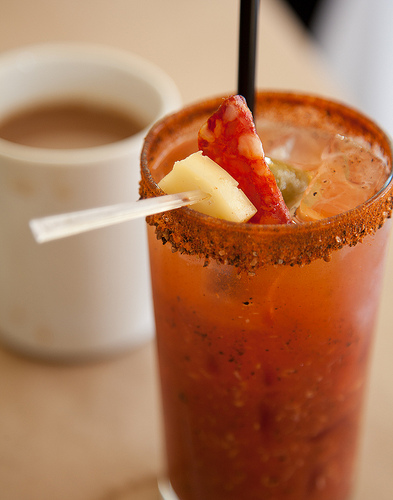 Buttermilk Channels Court Street Bloody Mary, topped with Antipasti