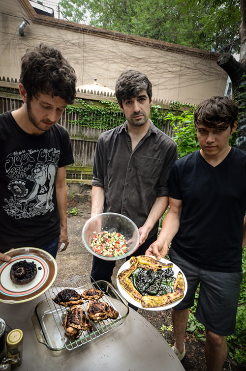 Juan shows off the ‘bella, Jeff the salad, Ryan the grilled veggies and table the chicken.
