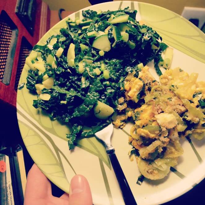 Nimai puts on a fake twang: “Can’t have a Brooklyn Magazine meal without a little kale salad! …Brooklyn invented kale.”
