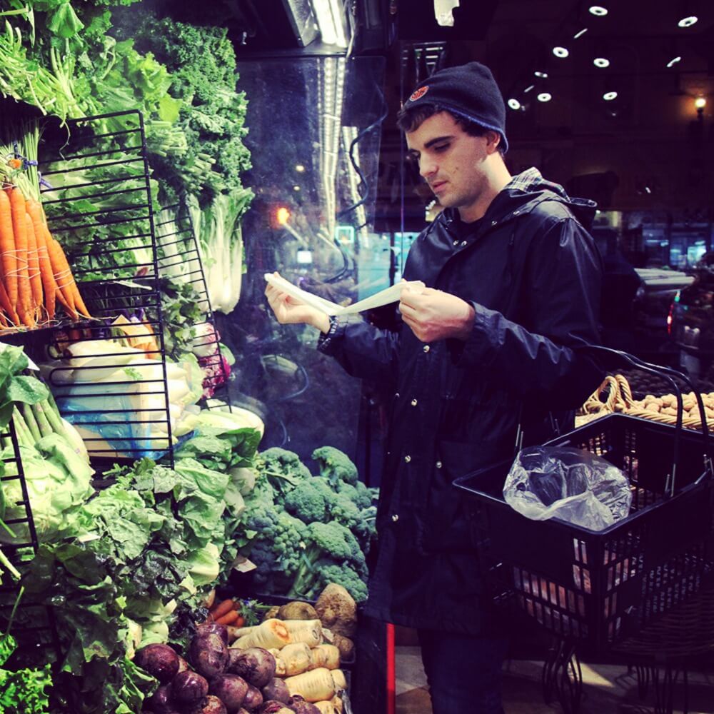 Andrew, inspecting not sweet potatoes/yams.
