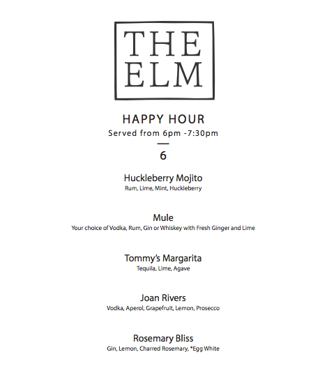 Happy Hour menu The Elm