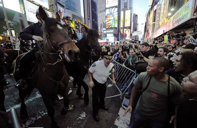 NYC police use horses to intimidate protesters at an Occupy rally in Times Square