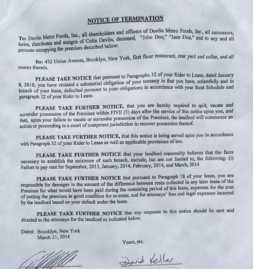 Dumont eviction notice