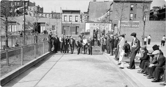 men playing bocce ball in Park Slope in 1935