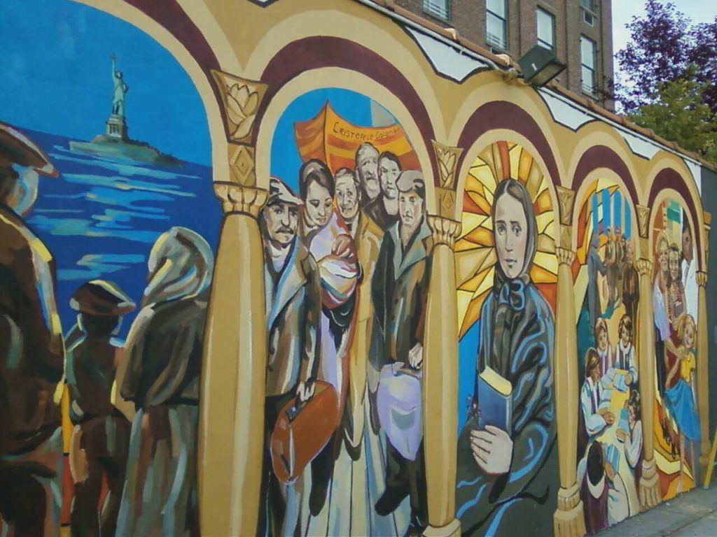 A mural on Hicks Street in Brooklyn chronicling the history of Italian-American immigrants