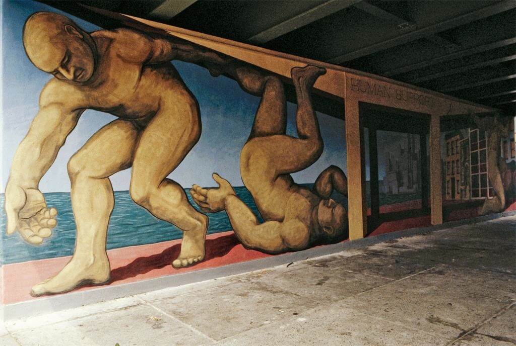 Kit Sailer's Human Support mural in Williamsburg, Brooklyn