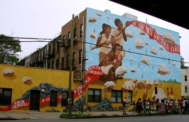A mural alongside the BQE in Sunset Park, Brooklyn