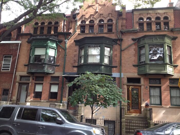 179–183 St. James Place, Clinton Hill. The top floor of 179 (left) was home to James Agee, his wife, and a goat (apparently) from 1938 to 1939.