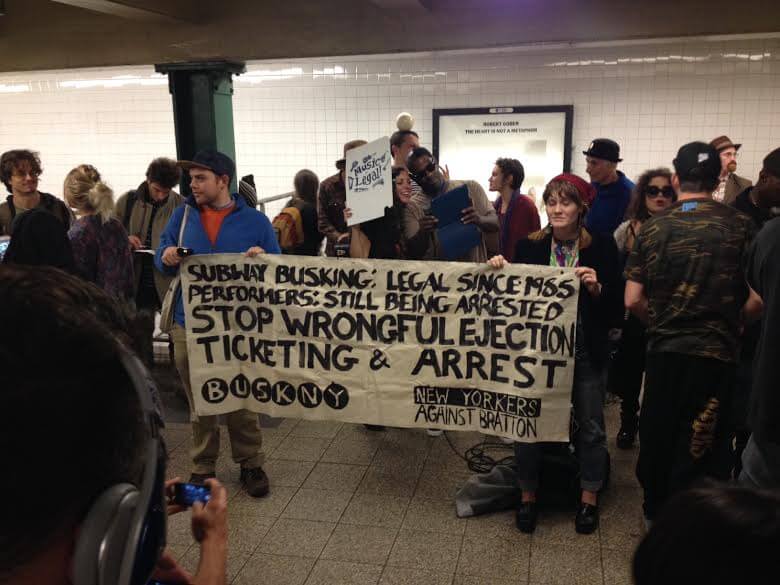 BuskNY New Yorkers Against Bratton busker rally banner