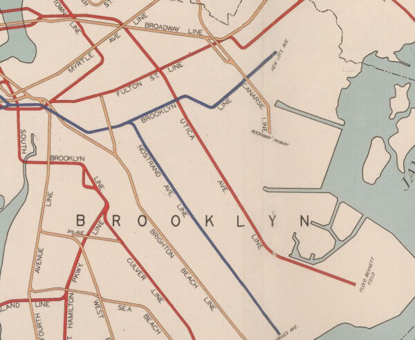 A 1939 subway plan, with the Utica Ave line. (Public domain)