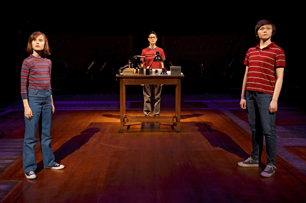 Sydney Lucas as Small Alison, Beth Malone as Alison, and Emily Skeggs as Medium Alison in "Fun Home" (c)Joan Marcus