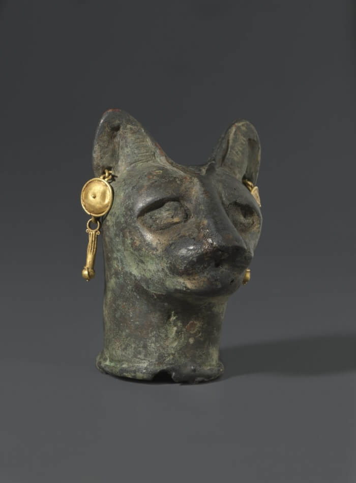 "Cat's Head" From Egypt. Roman Period, 30 B.C.E.–third century C.E. Bronze, gold, 23⁄8 x 13⁄4 x 113⁄16 inches c/o Brooklynmuseum.org