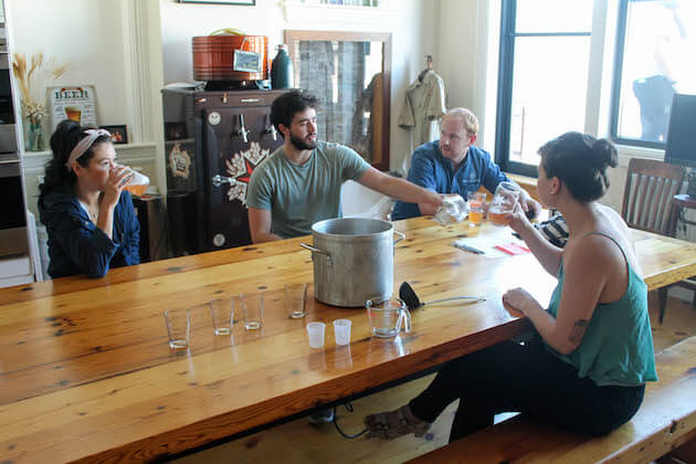 Jessica Quon and  Sabrina Valle from Jam Stand try out the Little Raspy with Michael Lenane and others from Sixpoint.