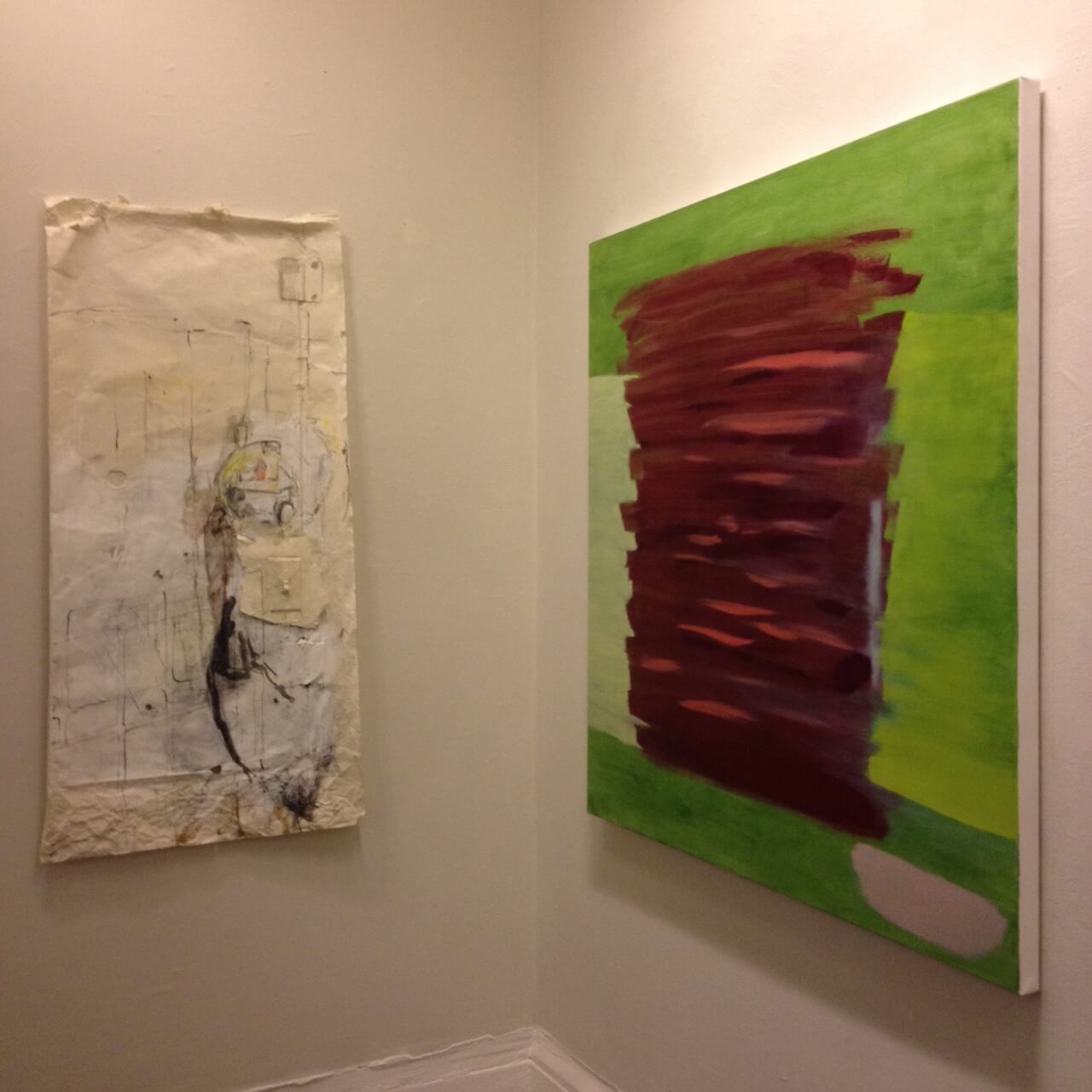 Left to right: Works by Laura Jacobs and David Longwell in one of the rooms curated by Jason Andrew.