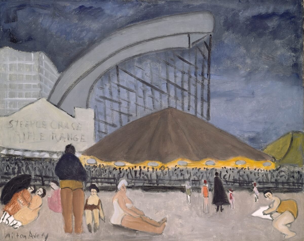 Milton Avery (American, 18851965). The Steeplechase, Coney Island, 1929. Oil on canvas, 32 x 40 in. (81.3 x 101.6 cm). The Metropolitan Museum of Art, New York; Gift of Sally M. Avery, 1984 (1984.527). Photo: © The Metropolitan Museum of Art, courtesy of Art Resource, New York; © 2013 Milton Avery Trust/Artists Rights Society (ARS), New York