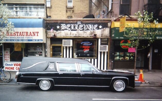 Jimmy Duff's 1984 Cadillac Hearse outside the bar in its first location, in 2001. Photo courtesy of J. Duff.