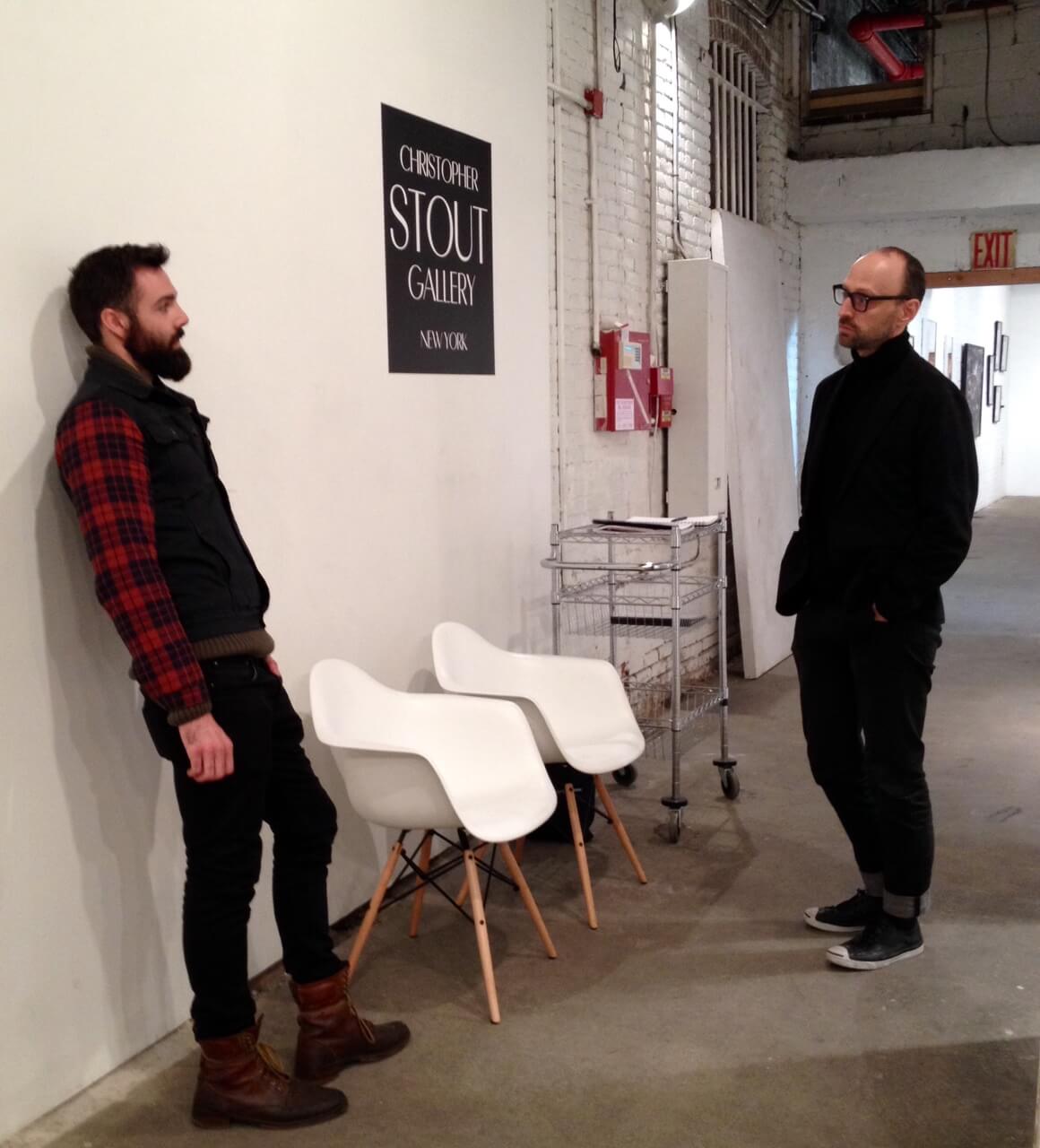 Mr. Stout, right, talking shop with one of his CSG/NY artists, Eric Gottshall.