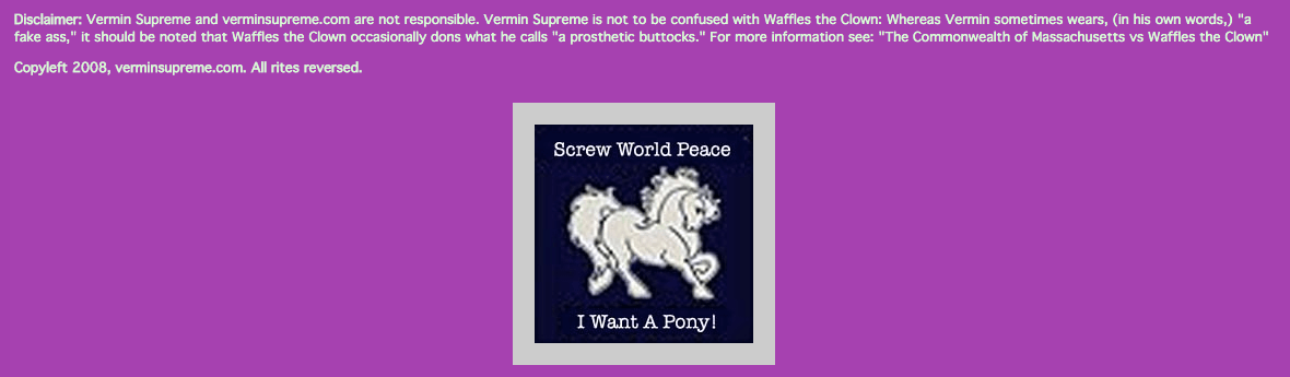 A choice swath of Vermin's most curious website. I also want a pony.