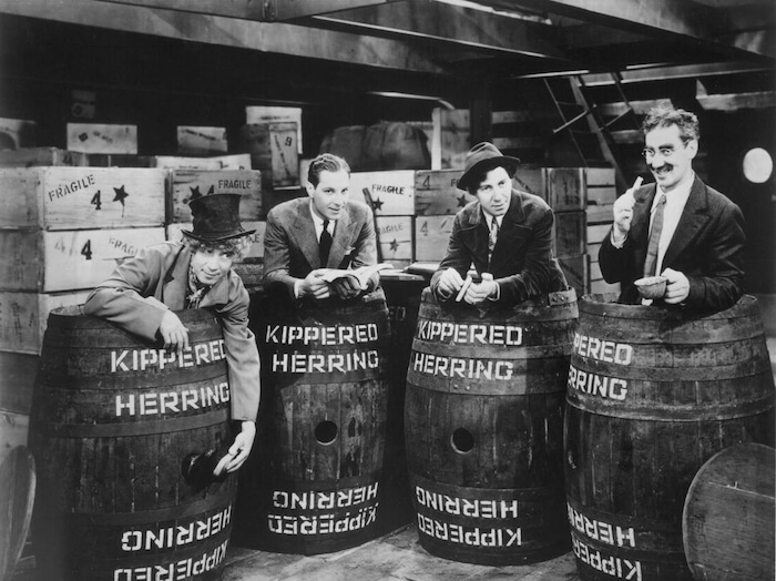 Harpo Marx, Zeppo Marx, Chico Marx and Groucho Marx in Norman Z. McLeod's MONKEY BUSINESS (1931). Courtesy Film Forum via Photofest. Playing Friday, September 23 and Wednesday, September 28.