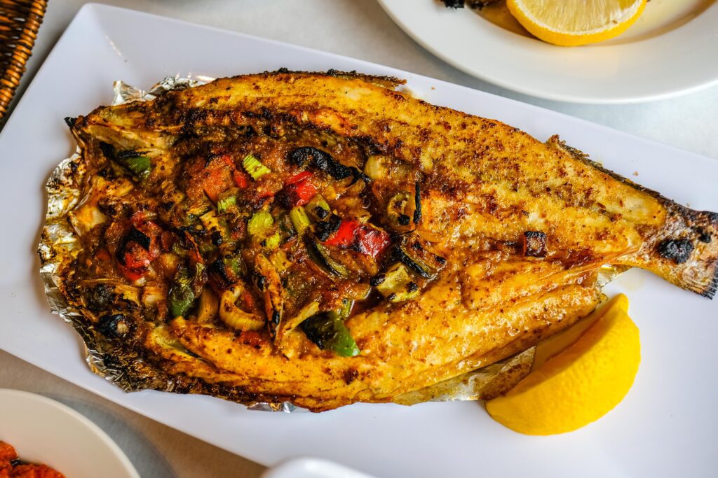 Butterflied and baked fish at Port Sa'id