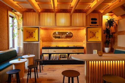 The sound room at Eavesdrop, a hi-fi listening bar in Greenpoint