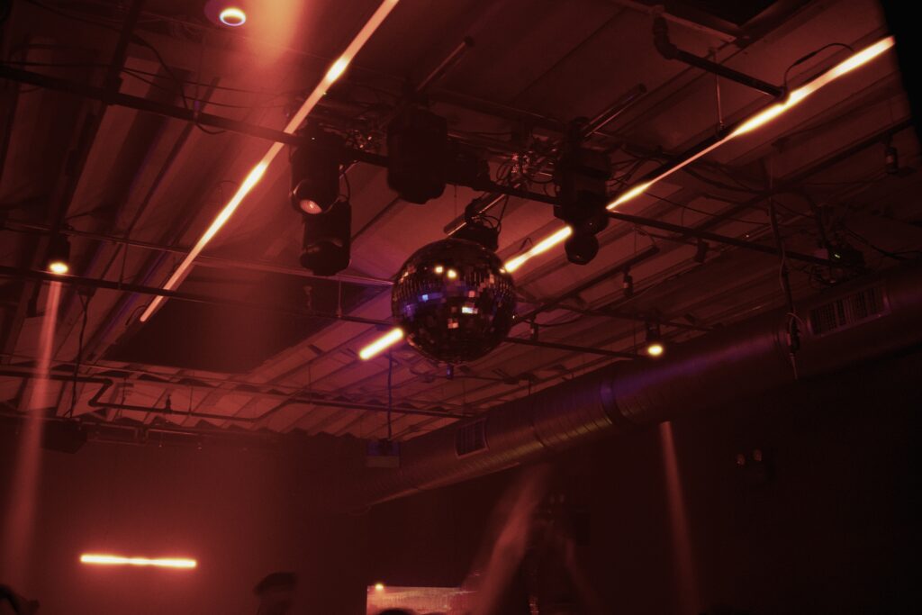 Disco ball over the dance floor at Signal