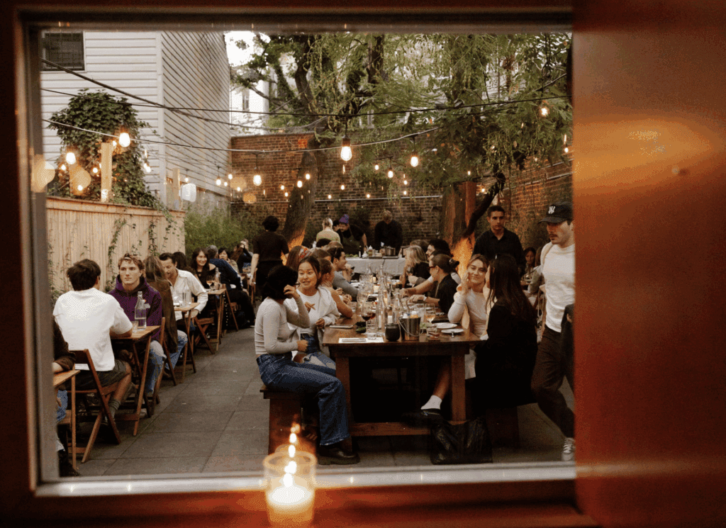 The backyard at Rude Mouth wine bar in Williamsburg, Brooklyn 
