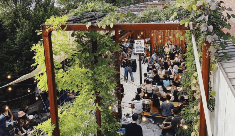 The backyard at Threes Brewing in Gowanus, Brooklyn