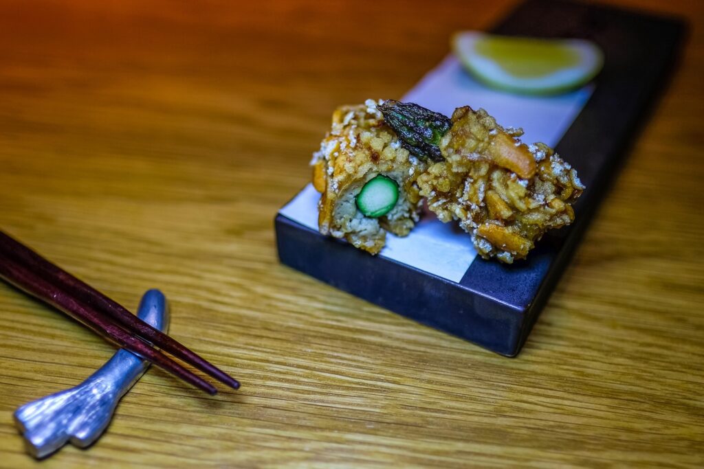 Crispy okaki asparagus at Sushi Koju in the Ace Hotel in Downtown Brooklyn