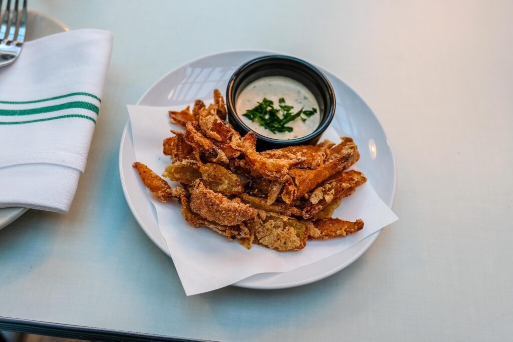 The "trademark infringement," fried onion petals, $14 at Third Time's The Charm in Red Hook, Brooklyn
