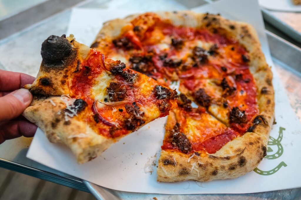 Spicy marg pizza, $30 at Third Time's The Charm in Red Hook, Brooklyn