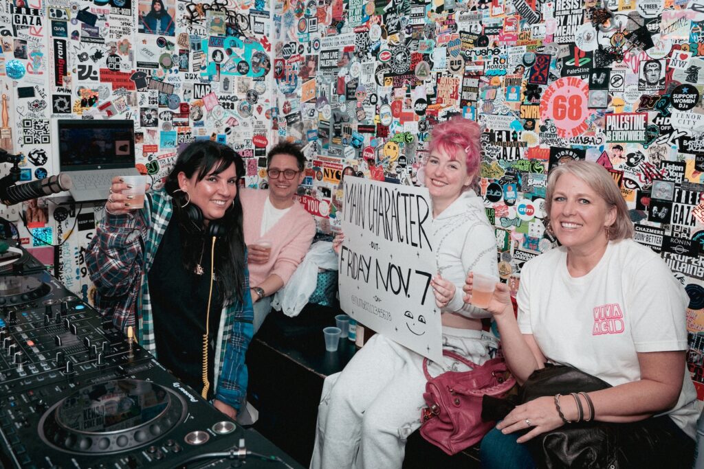 The inside of The Lot Radio's shipping container studio.