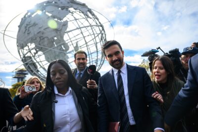 Zohran Mamdani attends a press conference at the Unisphere on November 05, 2025 in the Queens borough of New York City. Mamdani won the mayoral election over independent mayoral candidate Andrew Cuomo and Republican mayoral candidate Curtis Sliwa.