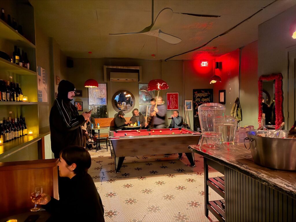 The pool table in the back of Frog, a wine bar in Bed-Stuy, Brooklyn 