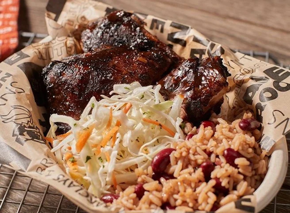 Jerk platter from Likkle More Jerk at Barclays Center