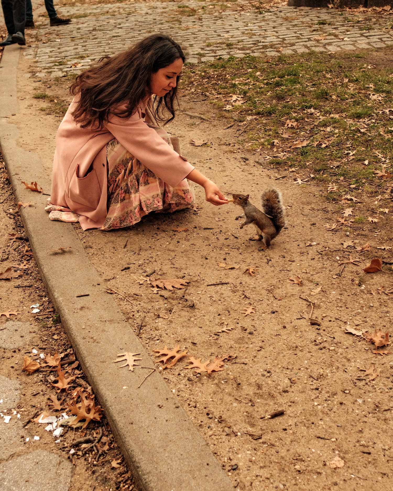 A park regular feeding the squirrels in Maria Hernandez Park
