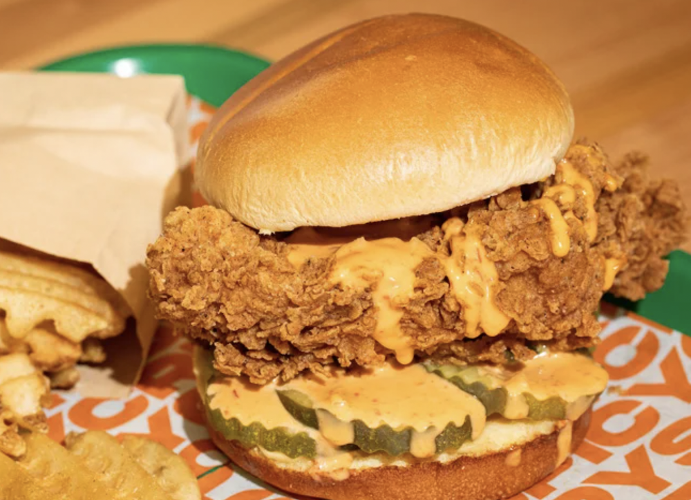 A chicken sandwich from Fuku at Barclays Center