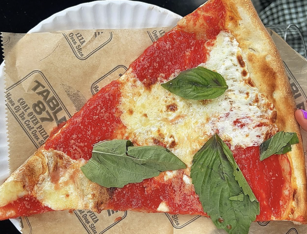 A slice from Table 87 Coal Over Pizza in Barclays Center