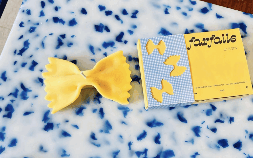 Nata's iconic farfalle pasta candle, available at The Big Night in Williamsburg.