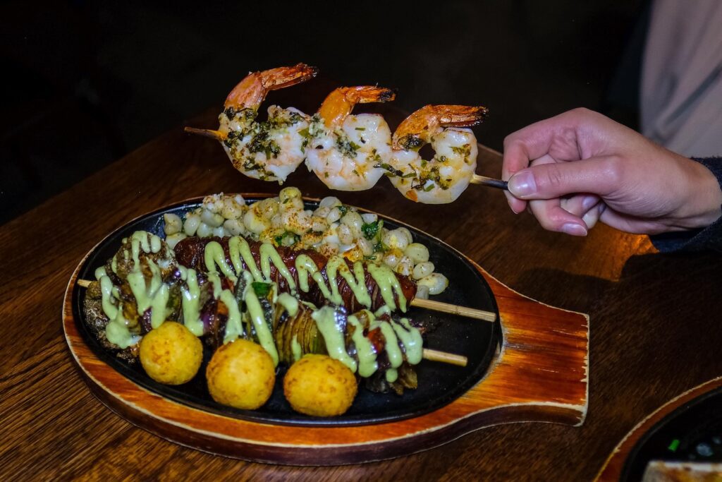 Chuzo combo platter: shrimp, chorizo, and veggies, $25 at Bar Chuzo in Bay Ridge, Brooklyn