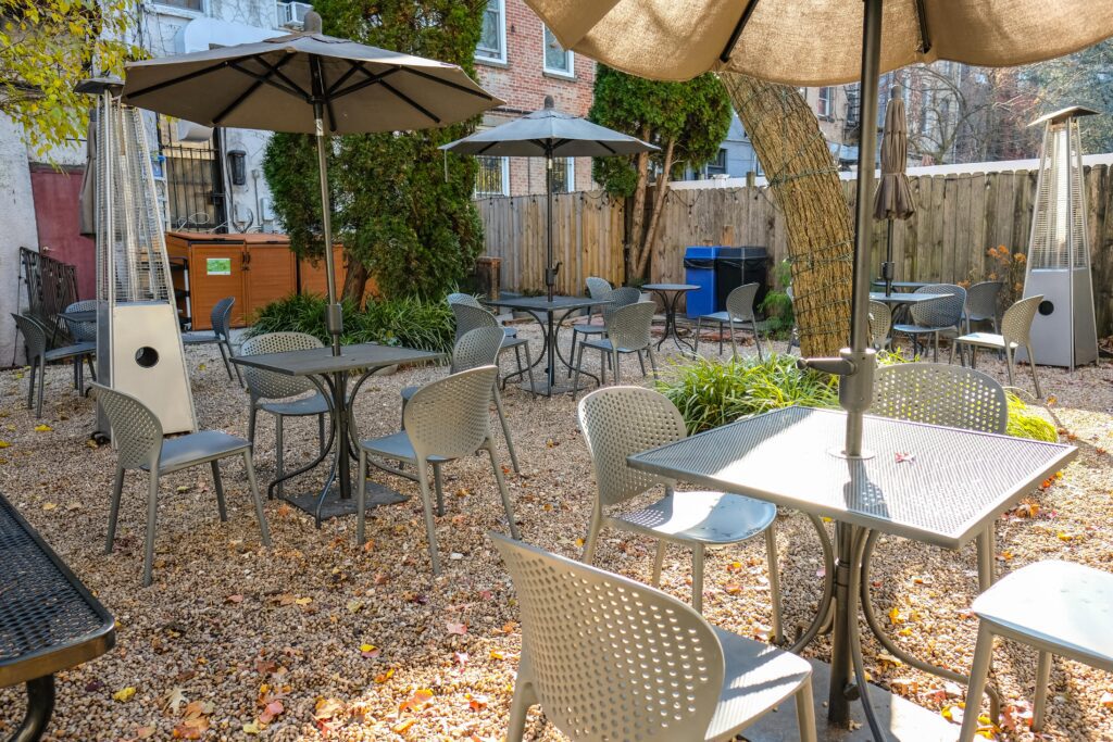 Heated back yard patio at Gertie in Prospect Heights, Brooklyn