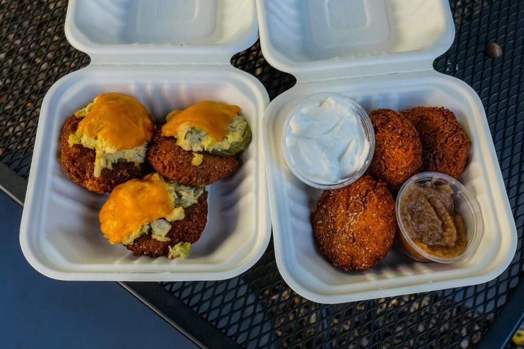 Tuna melt latkes, $9; latkes with apple butter and sour cream, $9 from Gertie in Prospect Heights, Brooklyn