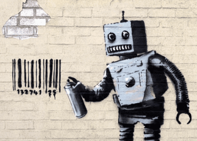 Banksy's "Tagging Robbot" first appeared on a wall in Coney Island in 2013