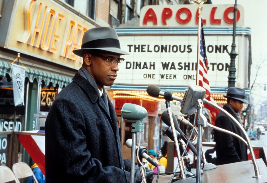 Denzel Washington in a scene from Spike Lee's biopic of the African-American activist, 'Malcolm X', 1992.